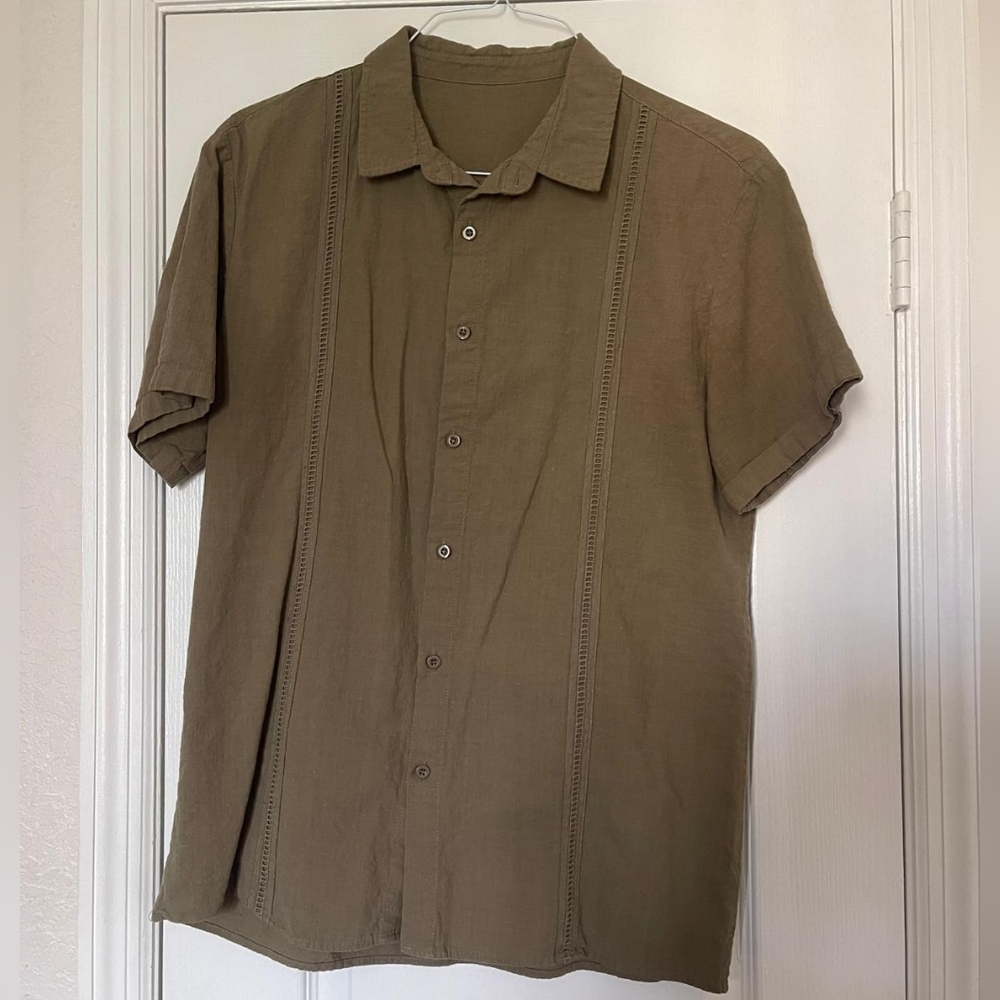 Mens Guayabera Button Down Slim Fit Medium